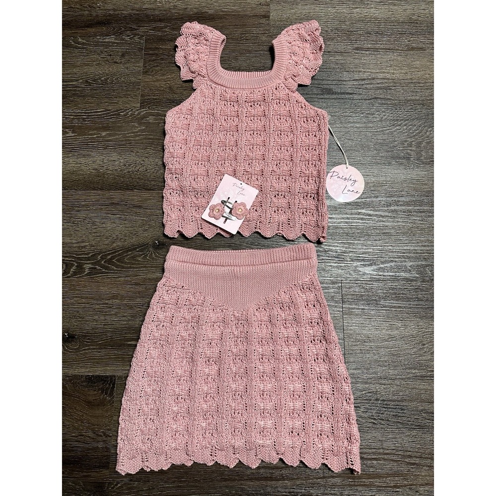 Paisley Lane Girl's Pink 2 Piece Crochet Skirt Set Set 12